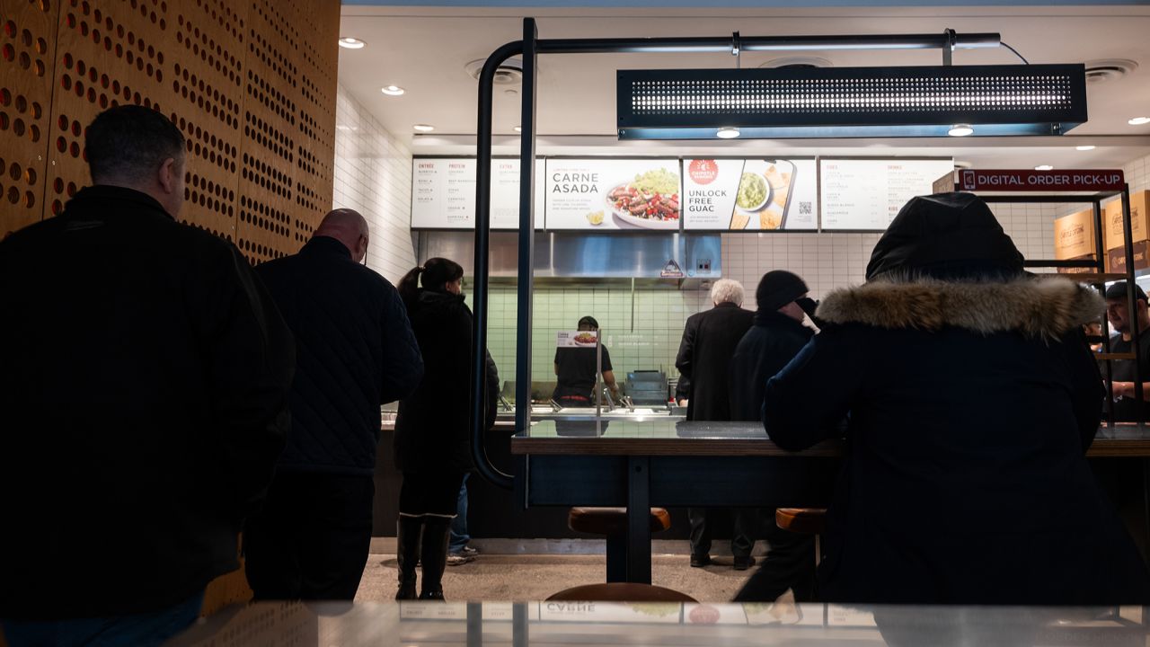 A Chipotle restaurant stands in Manhattan on February 06, 2024 in New York City.