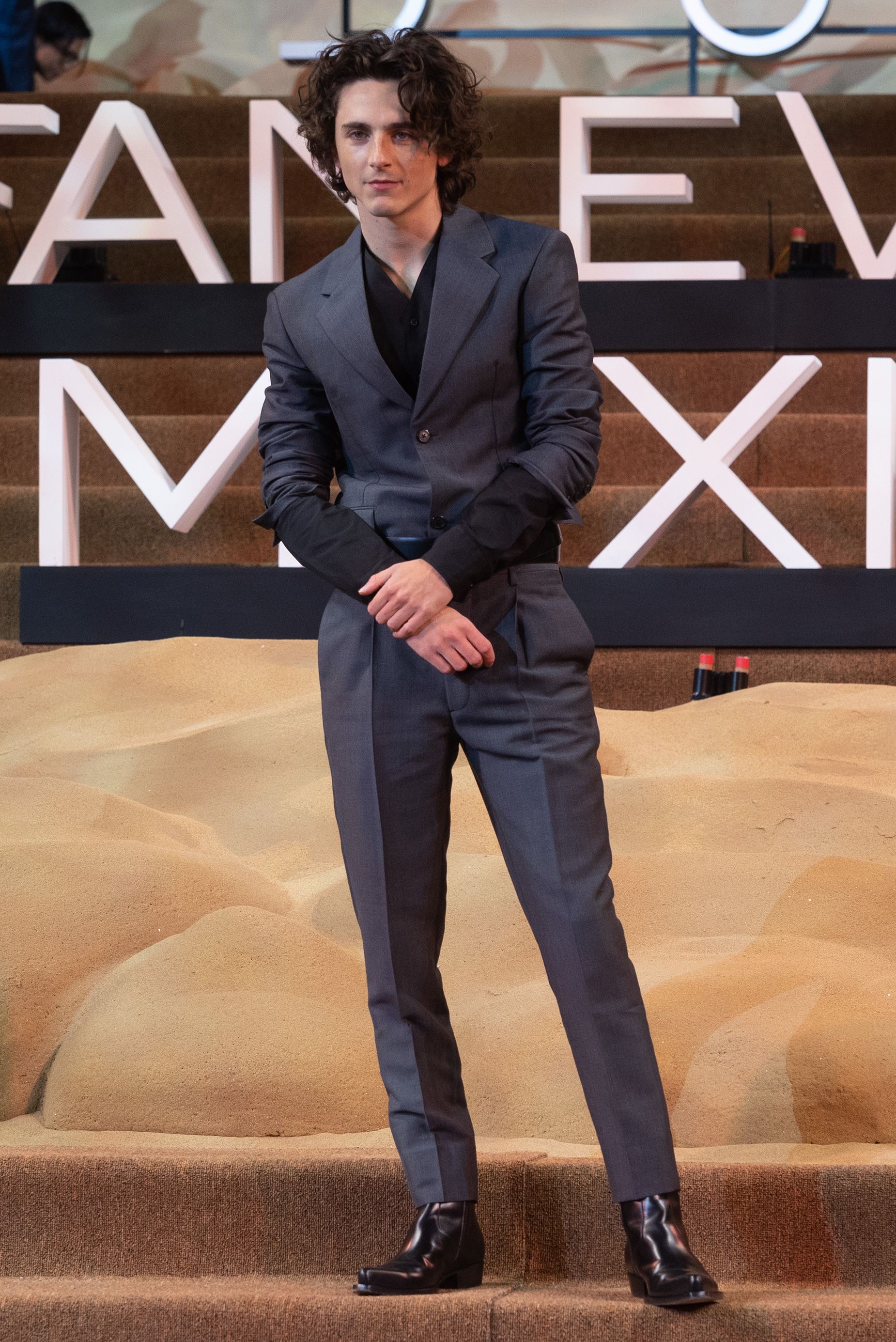 Chalamet en Prada en el estreno en Ciudad de México el 6 de febrero. (Créditos: Medios y Media/Getty Images)