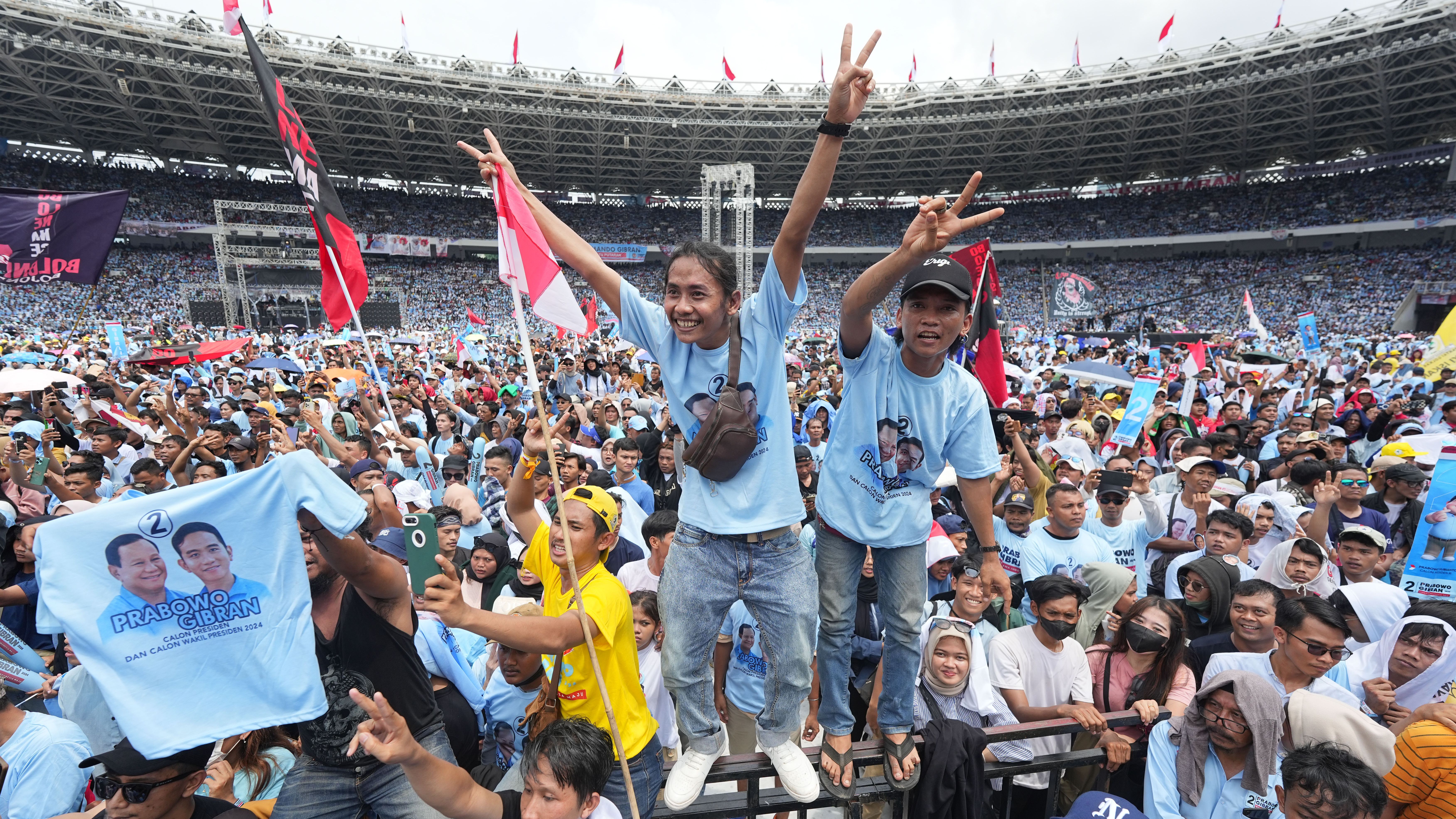 Prabowo supporters at a campaign rally in Jakarta on February 10.