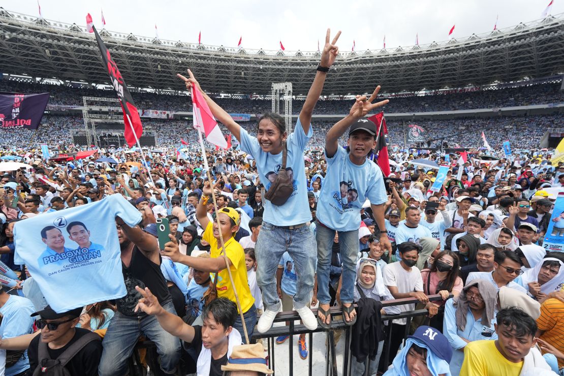 Prabowo supporters at a campaign rally in Jakarta on February 10.