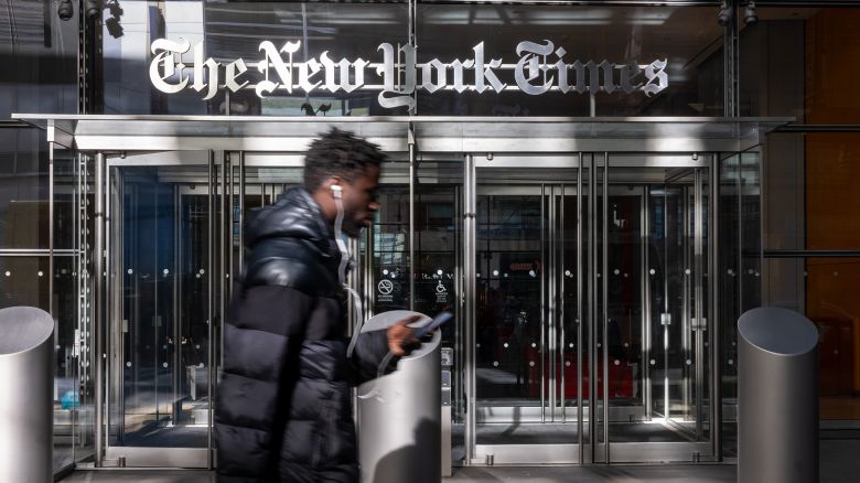 The New York Times building stands in Midtown on February 07, 2024 in New York City.