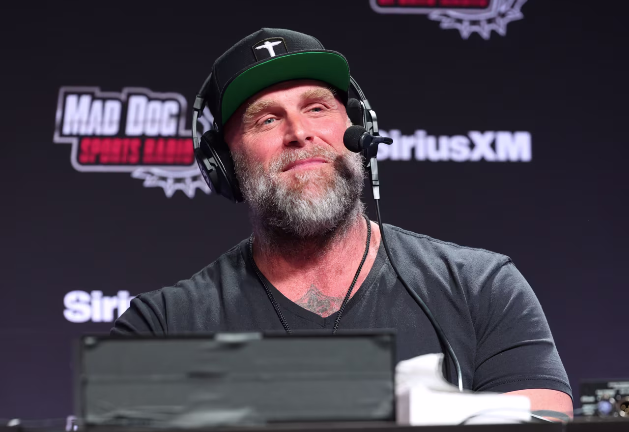 Kyle Turley speaks on SiriusXM at Super Bowl LVIII on February 07, 2024 in Las Vegas, Nevada.