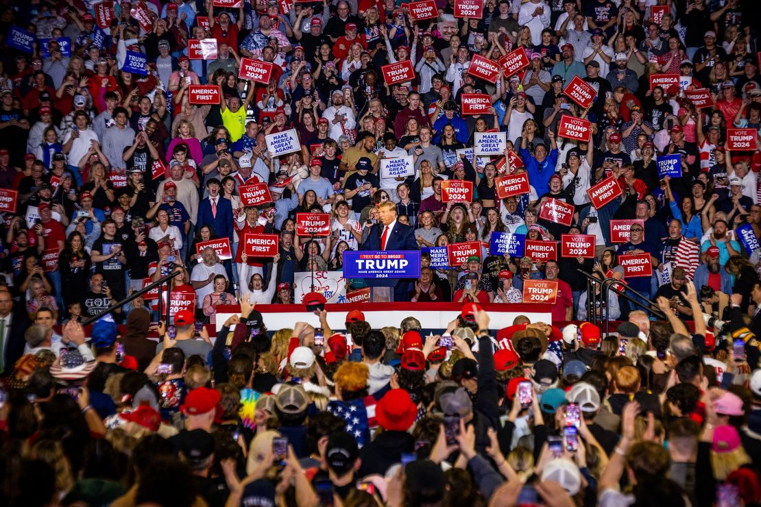 Former US President and 2024 presidential hopeful Donald Trump speaks at a "Get Out the Vote" Rally in Conway, South Carolina, on February 10, 2024.