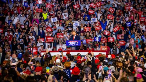 Former President Donald Trump speaks at a "Get Out the Vote" Rally in Conway, South Carolina, on February 10.