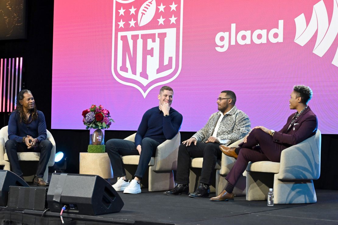 Nassib (center) takes part in the 'A Night of Pride' event run by GLAAD -- a non-profit LGBTQ advocacy organization -- and the NFL.