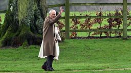 Britain's King Charles III and Britain's Queen Camilla (hidden) arrive at St Mary Magdalene Church on the Sandringham Estate in eastern England on February 11, 2024. Britain's King Charles III on Saturday expressed his "heartfelt thanks" to well-wishers, in his first statement since his shock announcement that he has cancer.