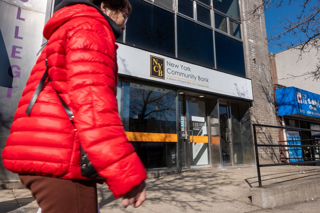 A New York Community Bank stands in Brooklyn on February 08, 2024 in New York City.