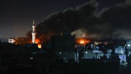Smoke billows during Israeli bombardment over Rafah in the southern Gaza Strip on February 12, 2024.