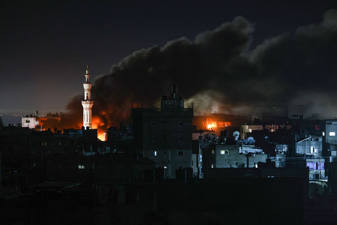 Smoke billows during Israeli bombardment over Rafah in the southern Gaza Strip on February 12, 2024.