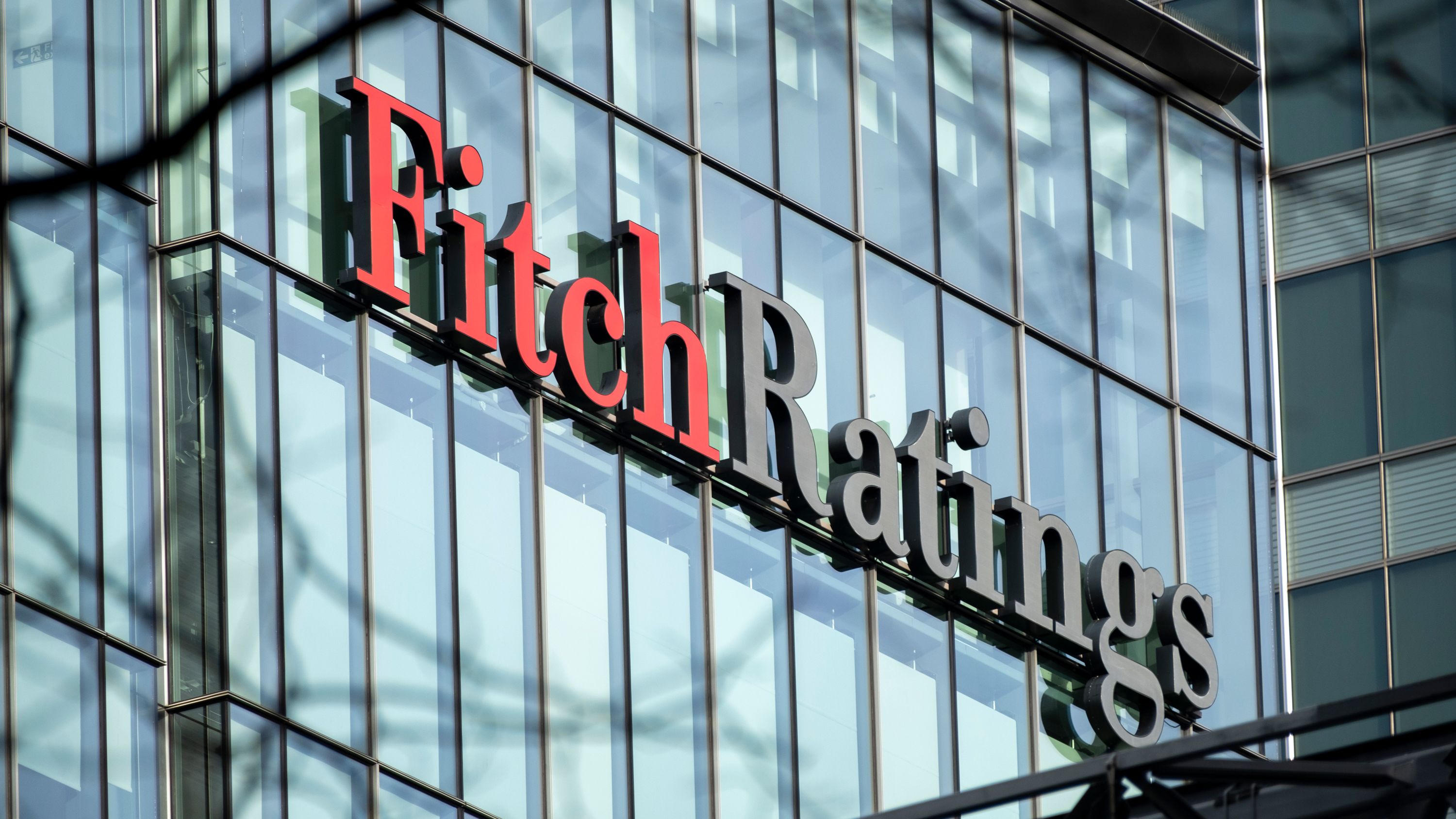 The offices of Fitch Ratings at the heart of the Canary Wharf financial district in London, pictured on February 6, 2024.