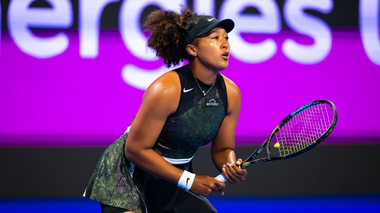 DOHA, QATAR - FEBRUARY 12: Naomi Osaka of Japan in action against Caroline Garcia of France in the first round on Day 2 of the Qatar TotalEnergies Open, part of the Hologic WTA Tour at Khalifa International Tennis and Squash Complex on February 12, 2024 in Doha, Qatar (Photo by Robert Prange/Getty Images)