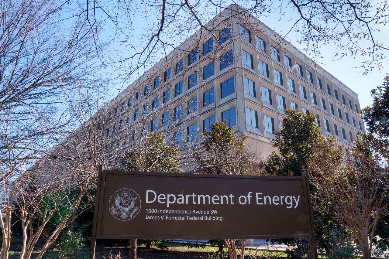 WASHINGTON, DC - FEBRUARY 09: The US Department of Energy headquarters is seen behind the sign marking the location of the building on February 9, 2024, in Washington, DC. (Photo by J. David Ake/Getty Images)