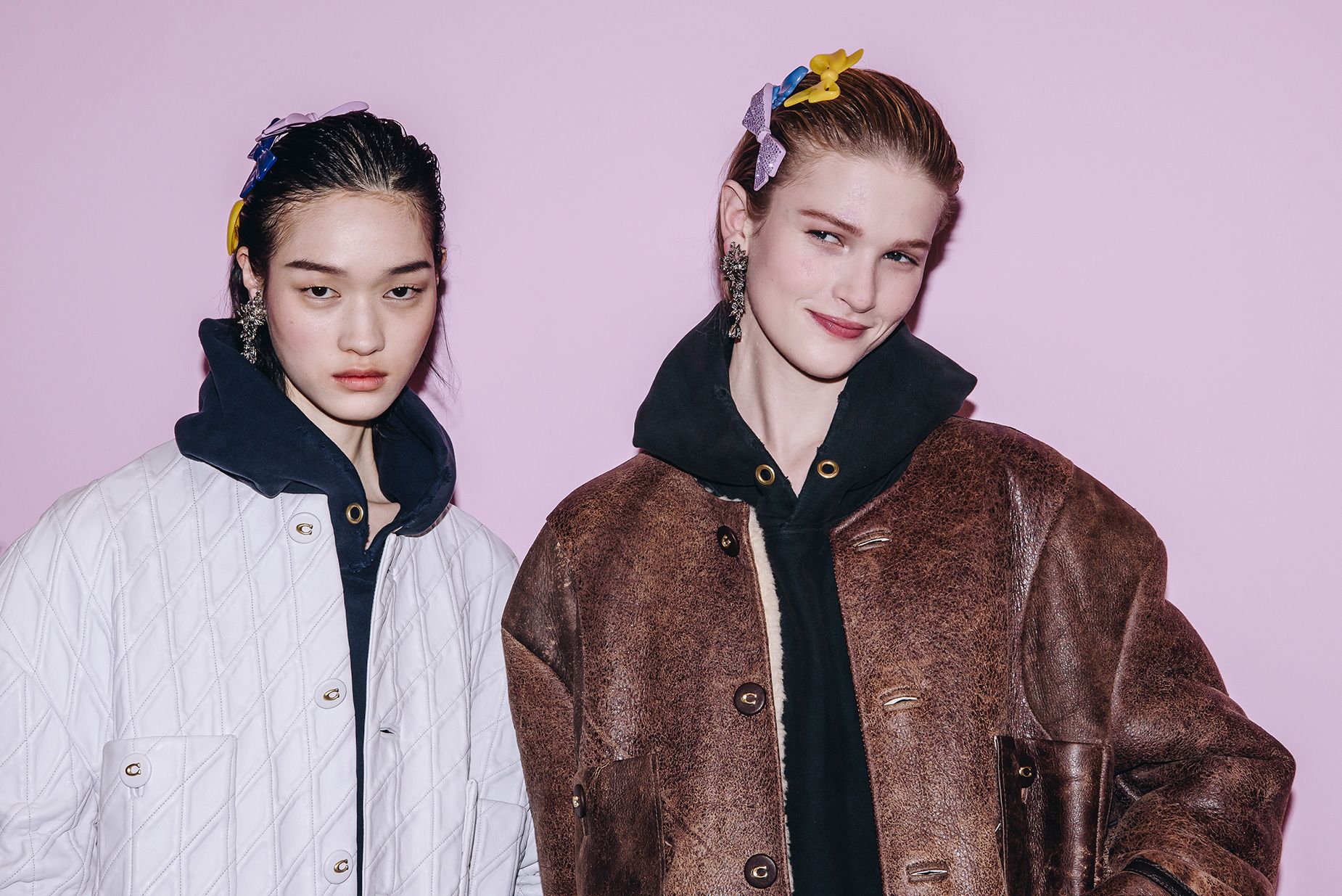 Coach has continued to cater to younger luxury buyers, this season offering distressed bomber jackets, collegiate hoodies and school blazers.
