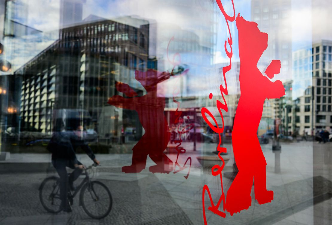 The logo for the Berlin International Film Festival, or Berlinale, is seen on a window at the Potsdamer Platz in Berlin.