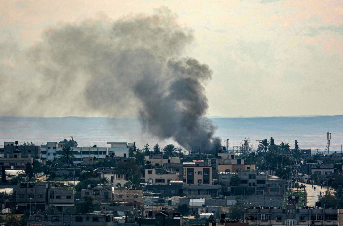 Smoke billows following Israeli bombardments over east Rafah in the southern Gaza Strip on February 13.