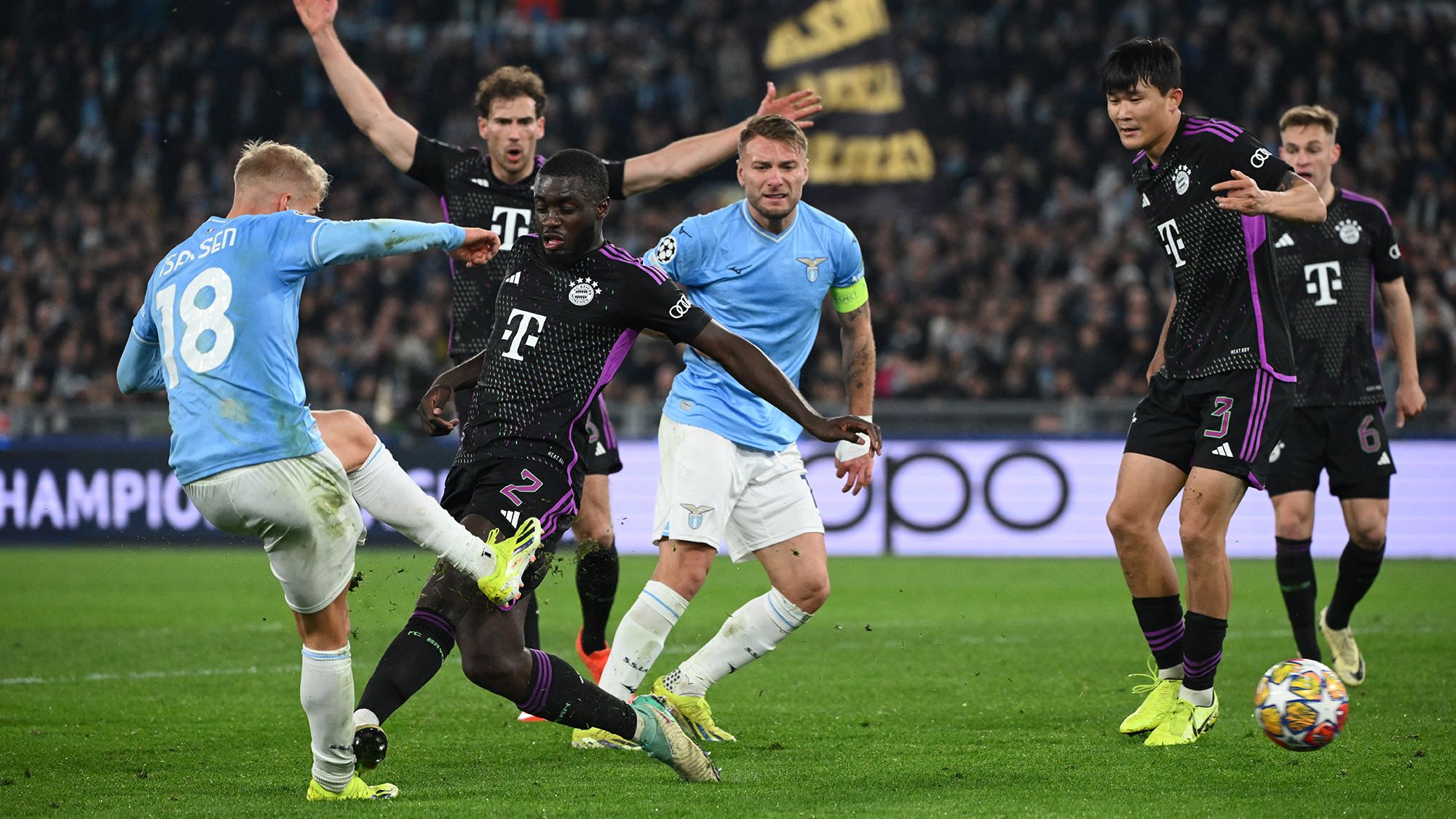 Upamecano was sent off for a challenge in the second half against Lazio.