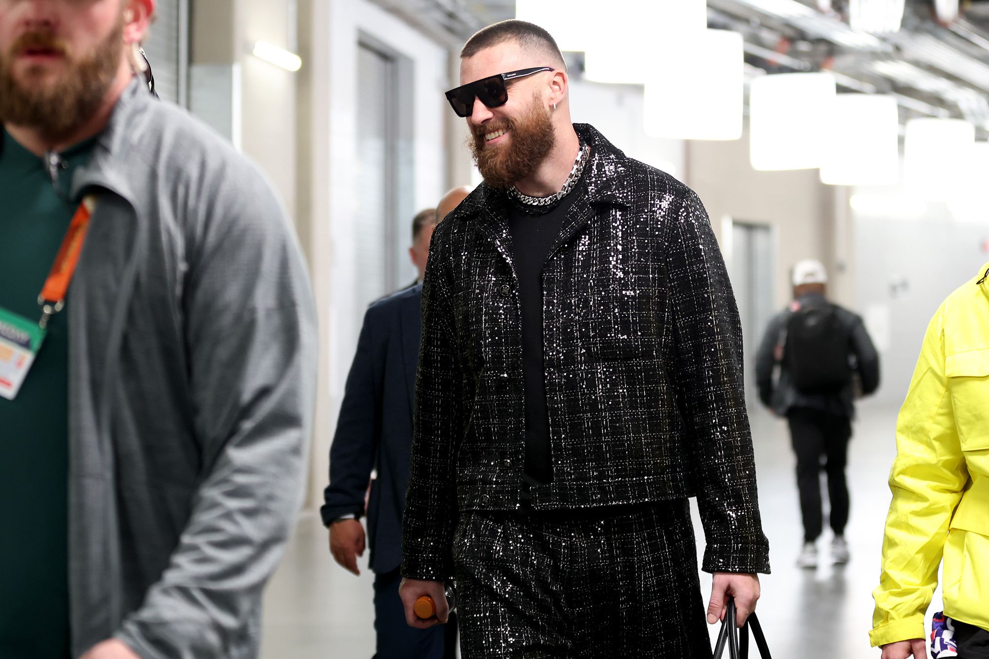The most dazzling fashion moment of the night came from Travis Kelce's surprising full sequin suit.