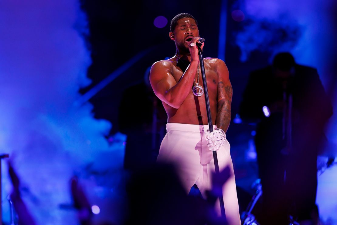 Usher performing at the Super Bowl LVIII Halftime Show in February in Las Vegas.