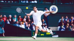 LONDON, ENGLAND - JULY 09: Pete Sampras of USA in action during his victory over Patrick Rafter of Australia during the Men's Singles Championship Final at The Wimbledon Lawn Tennis Championship at the All England Lawn and Tennis Club at Wimbledon on July 9th, 2000 in London, England. (Photo by Simon Bruty/Anychance/Getty Images)