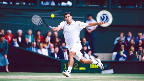 LONDON, ENGLAND - JULY 09: Pete Sampras of USA in action during his victory over Patrick Rafter of Australia during the Men's Singles Championship Final at The Wimbledon Lawn Tennis Championship at the All England Lawn and Tennis Club at Wimbledon on July 9th, 2000 in London, England. (Photo by Simon Bruty/Anychance/Getty Images)