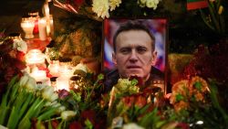 VILNIUS, LITHUANIA - 2024/02/16: Flowers, candles, and a picture of the late Russian opposition leader Alexei Navalny are seen at a makeshift memorial at the monument to victims of political repression. Alexei Navalny, the most prominent domestic opponent of Russian President Vladimir Putin, reportedly died on February 16 at an Arctic prison colony in the Yamalo-Nenets region of northern Siberia. He was serving a 19-year sentence. Authorities claim that Navalny fell unconscious and passed away after a walk at the "Polar Wolf" Arctic penal colony, where he was serving his sentence.