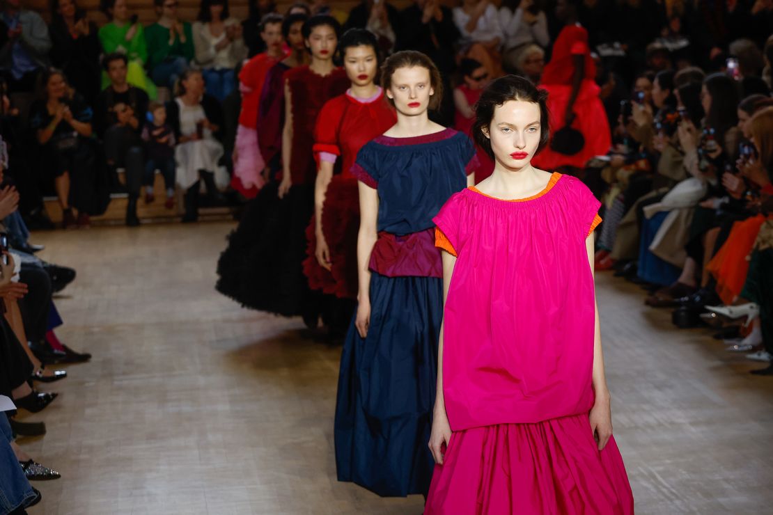 Model on the runway at Molly Goddard RTW Fall 2024 as part of London Ready to Wear Fashion Week held at the Cecil Sharp House on February 17, 2024 in London, England. (Photo by Aitor Rosas Sune/WWD via Getty Images)