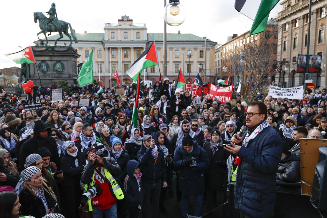 Pro-Palestinian demonstrators in Stockholm, Sweden's capital, demand Israel's exclusion from Eurovision.