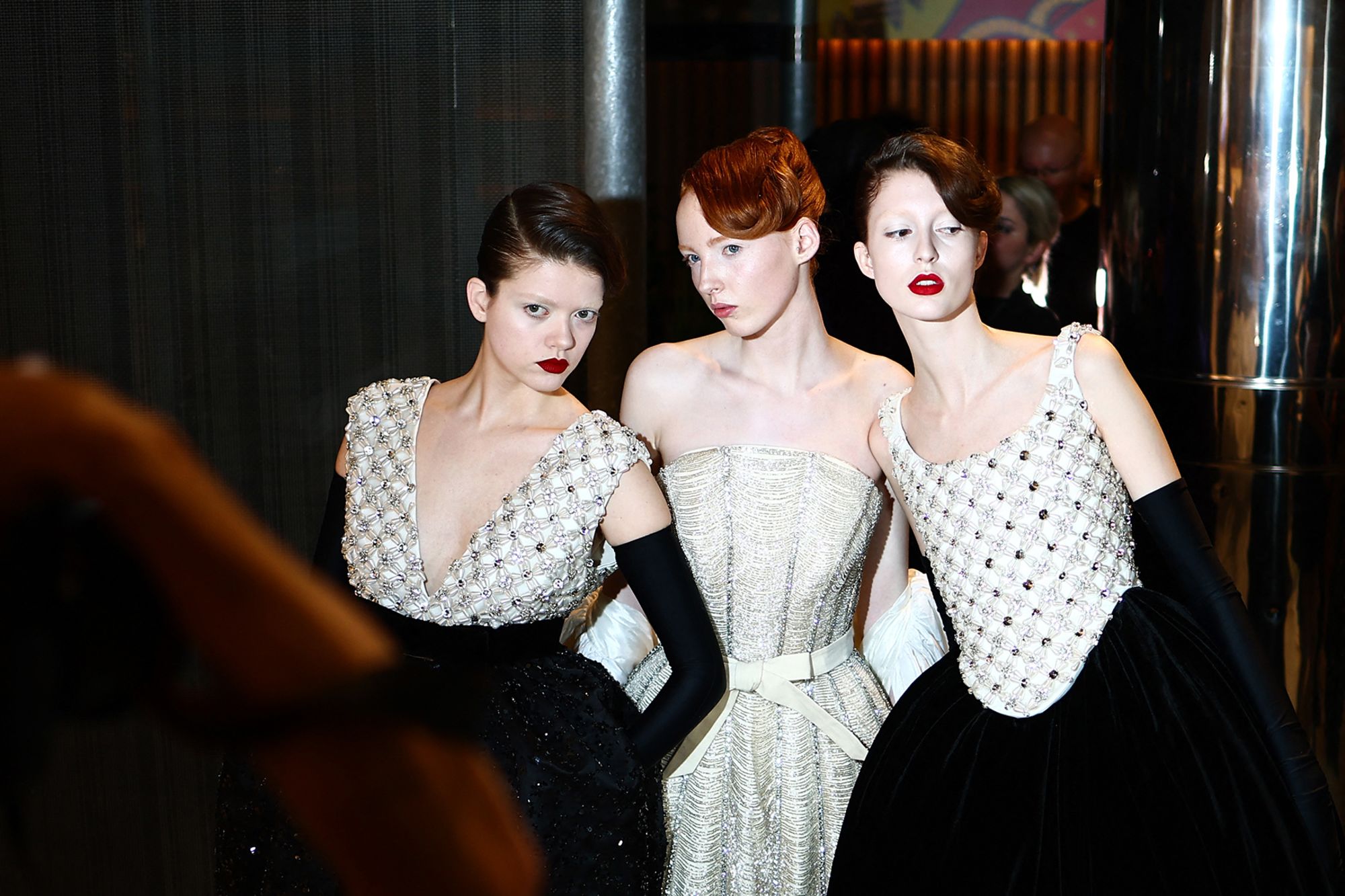 Models gather backstage at the Richard Quinn show during London Fashion Week.