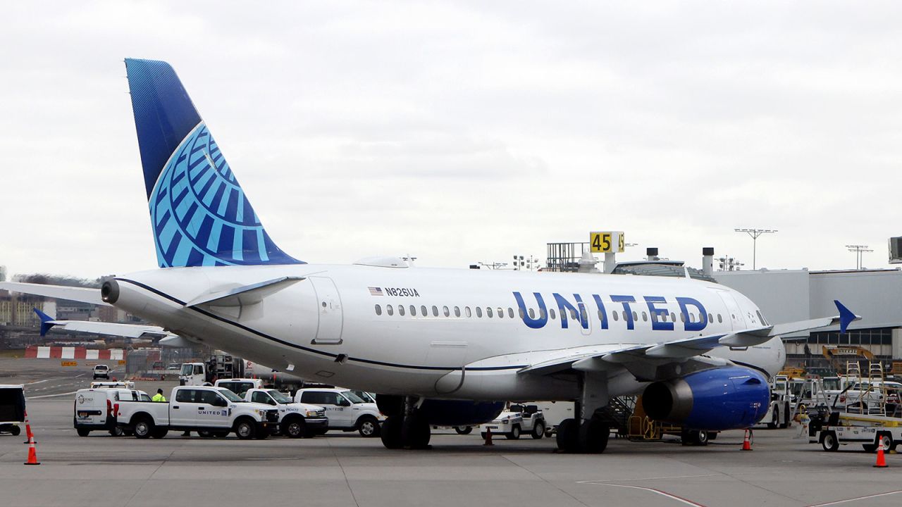 NEW YORK, NEW YORK - FEBRUARY 04: A general view of a United Airlines jet photographed at LaGuardia Airport on February 4, 2024 in the Queens borough of New York City, United States. (Photo by Bruce Bennett/Getty Images)