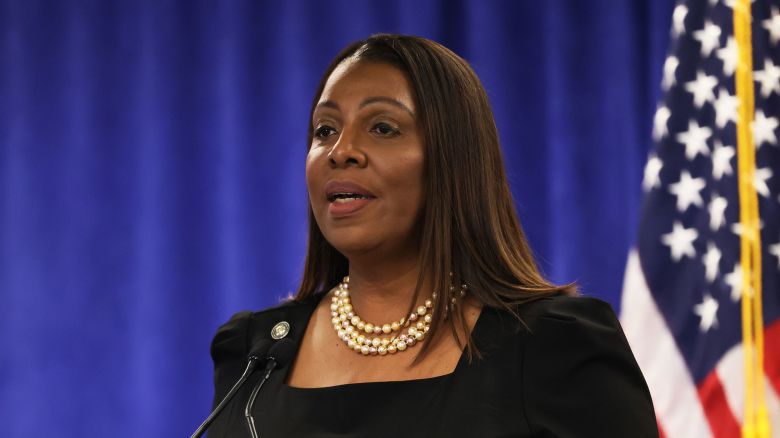 Attorney General Letitia James speaks during a press conference in New York, on February 16, 2024 following a verdict against Donald Trump in his civil fraud trial.