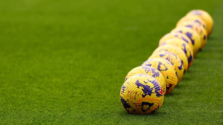 A detailed view of the match ball prior to the Premier League match between Burnley FC and Arsenal FC at Turf Moor on February 17, 2024 in Burnley, England.