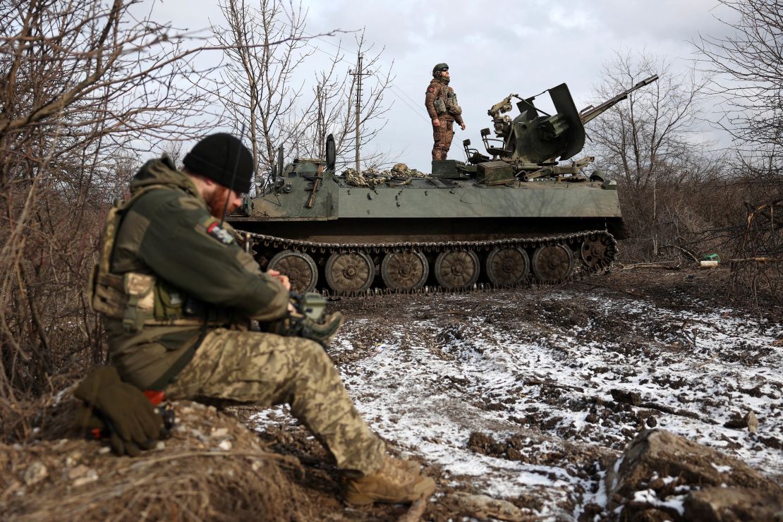 Ukrainian anti-aircraft gunners monitor the sky on February 20, 2024, just a few days shy of the second anniversary of Russia’s full-scale invasion.