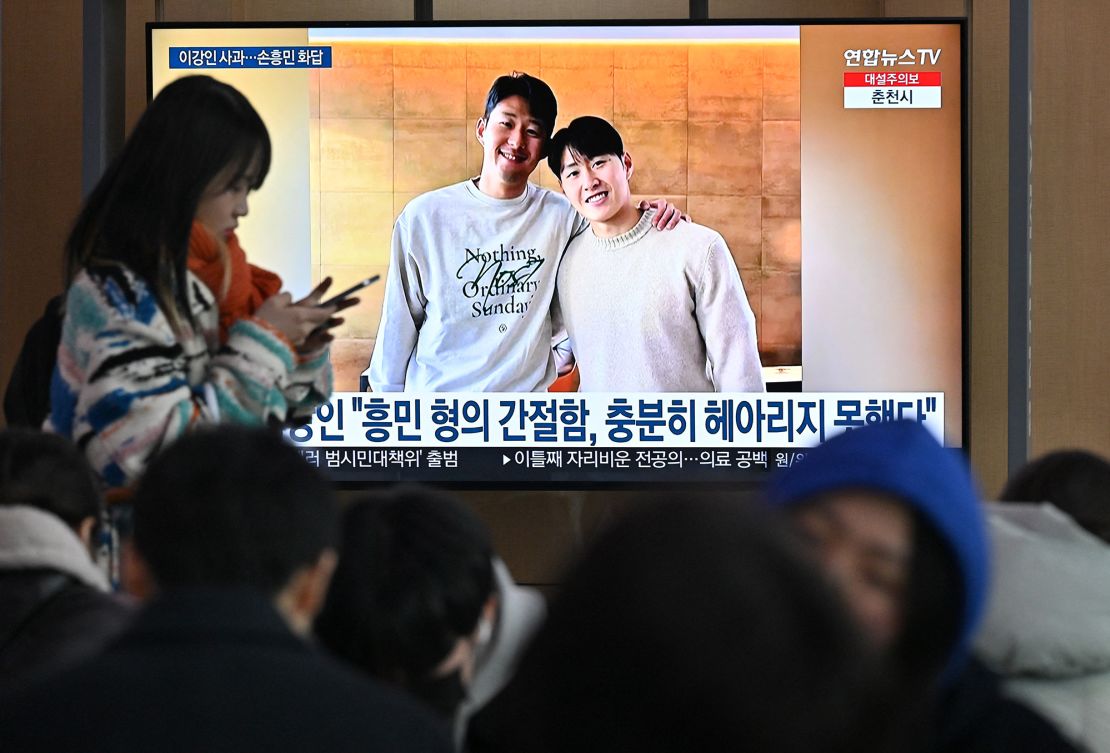 A television screen in Seoul, South Korea, shows the image of the pair that Son shared on Instagram.