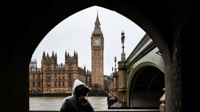 The Palace of Westminster, home to the Houses of Parliament, is seen across the River Thames in London in February 2024.