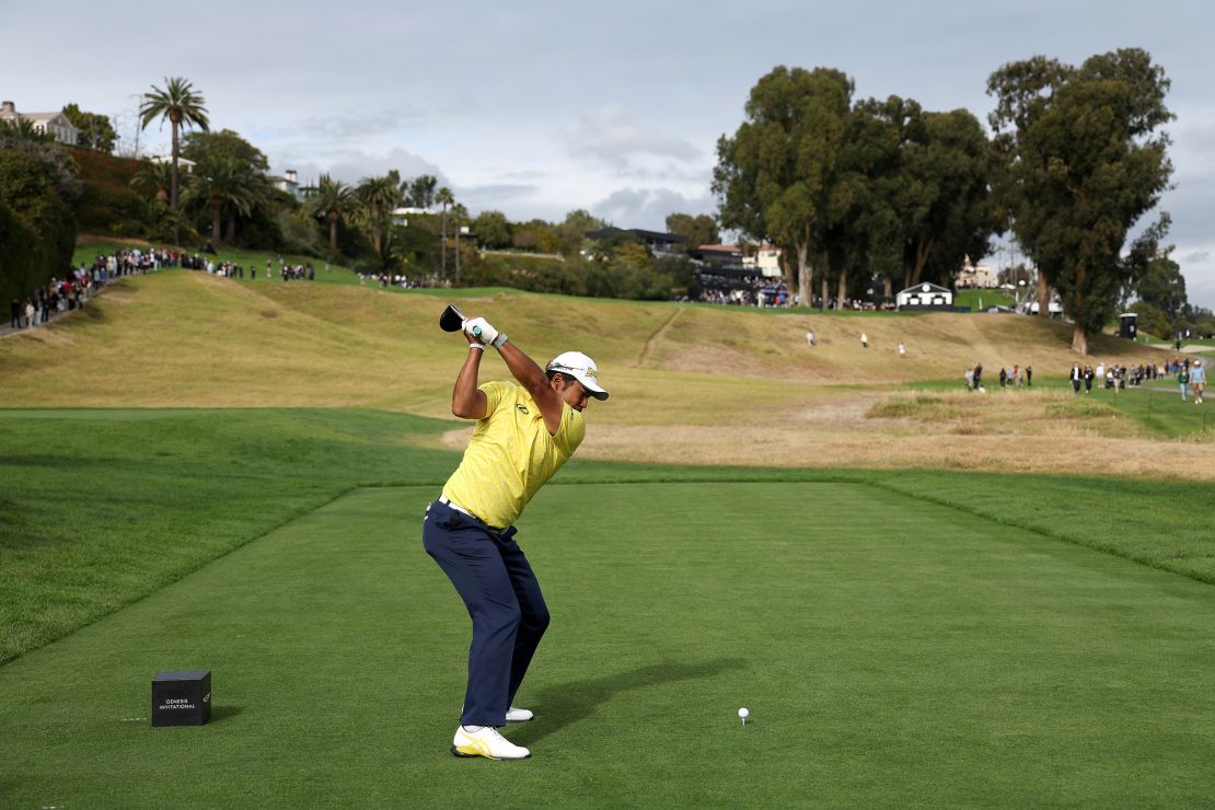 Matsuyama tees off for the final time during the last round.