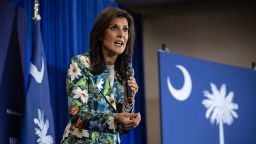 Nikki Haley speaks during a bus tour campaign event at Palmetto Terrace in North Augusta, South Carolina, on Wednesday, February 21.