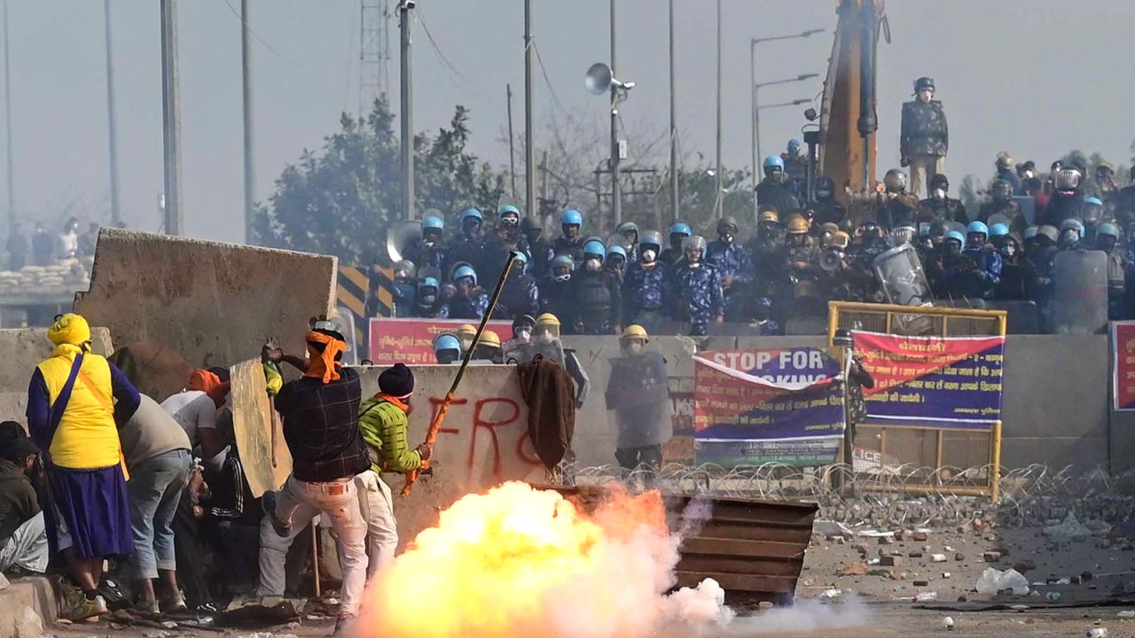 Police and farmers clash at the Shambhu Border of Punjab and Haryana on February 21, 2024.