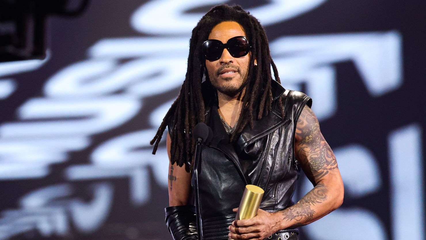 Lenny Kravitz accepts the Music Icon Award onstage during the 2024 People's Choice Awards on Sunday.