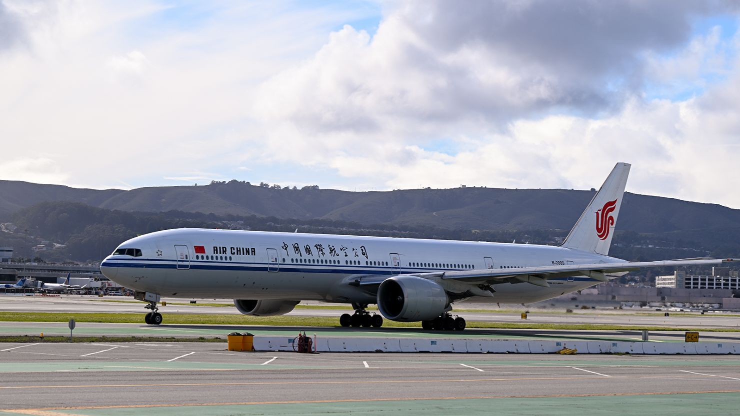 An Air China plane about to take off from San Francisco International Airport on February 21, 2024