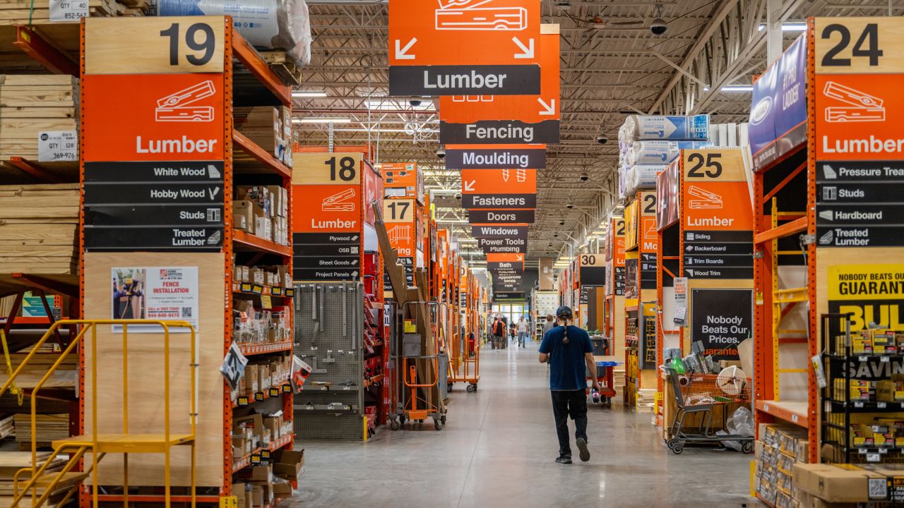 A customer walks through The Home Depot store on February 20, 2024 in Austin, Texas.