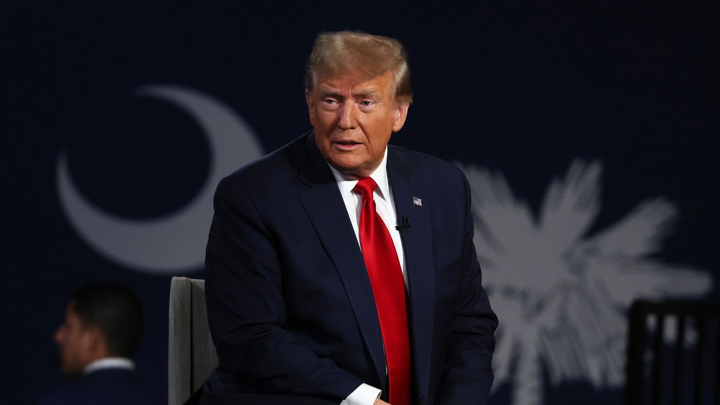 Former US President Donald Trump speaks during a Fox News town hall at the Greenville Convention Center on February 20, 2024 in Greenville, South Carolina.