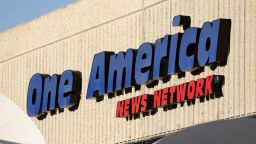 SAN DIEGO, CALIFORNIA - FEBRUARY 2: The One America News Network logo is displayed on the One America News Network headquarters on February 2, 2024 in San Diego, California. (Photo by Kevin Carter/Getty Images)