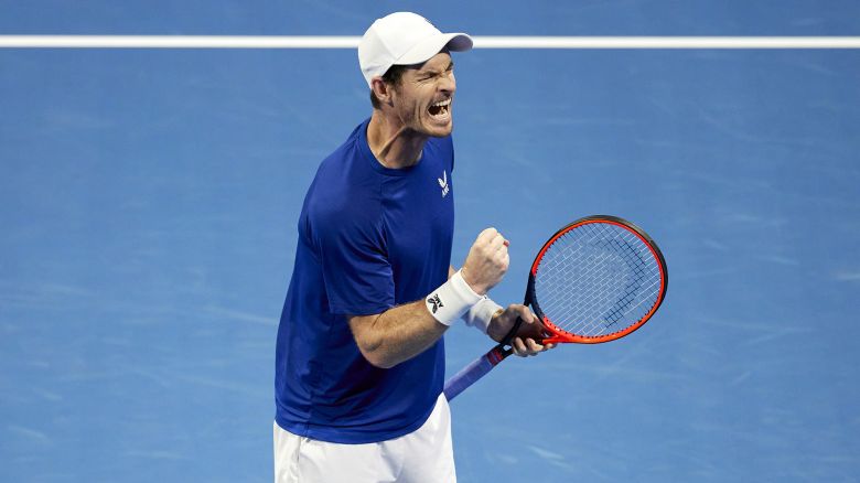 DOHA, QATAR - FEBRUARY 20: Andy Murray of Great Britain celebrates after winning match point against Alexandre Muller of France in their first round match during the Qatar ExxonMobil Open at Khalifa International Tennis and Squash Complex on February 20, 2024 in Doha, Qatar. (Photo by Quality Sport Images/Getty Images)