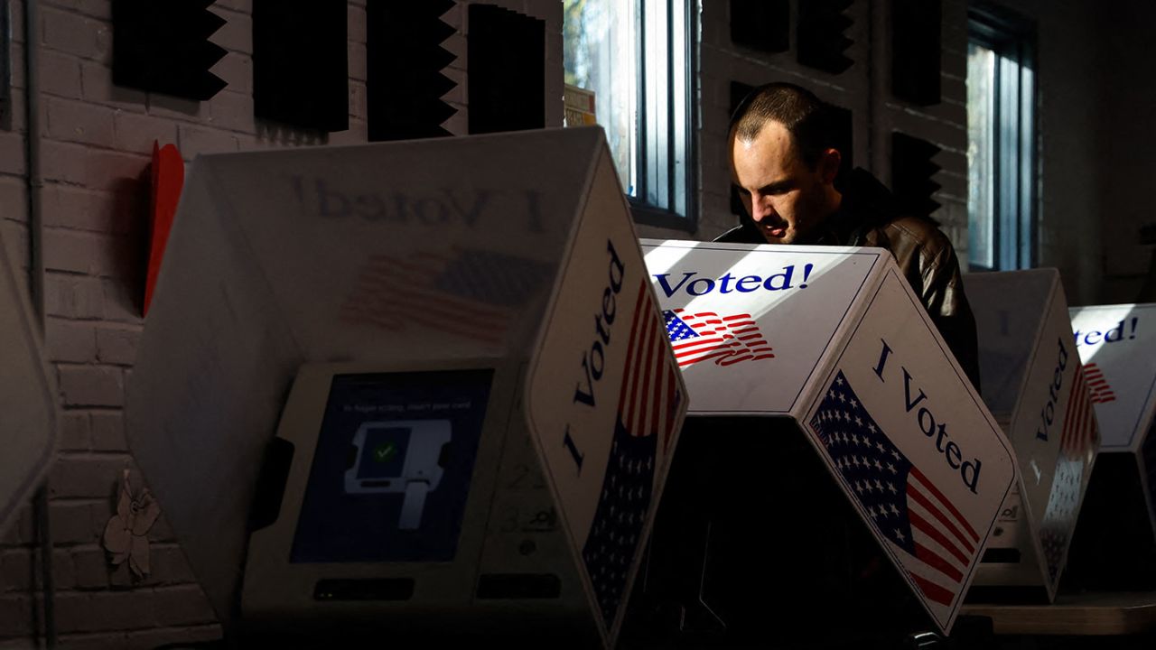 A man votes at the WL Stephens Aquatic Center in Charleston, South Carolina, on February 24, 2024.