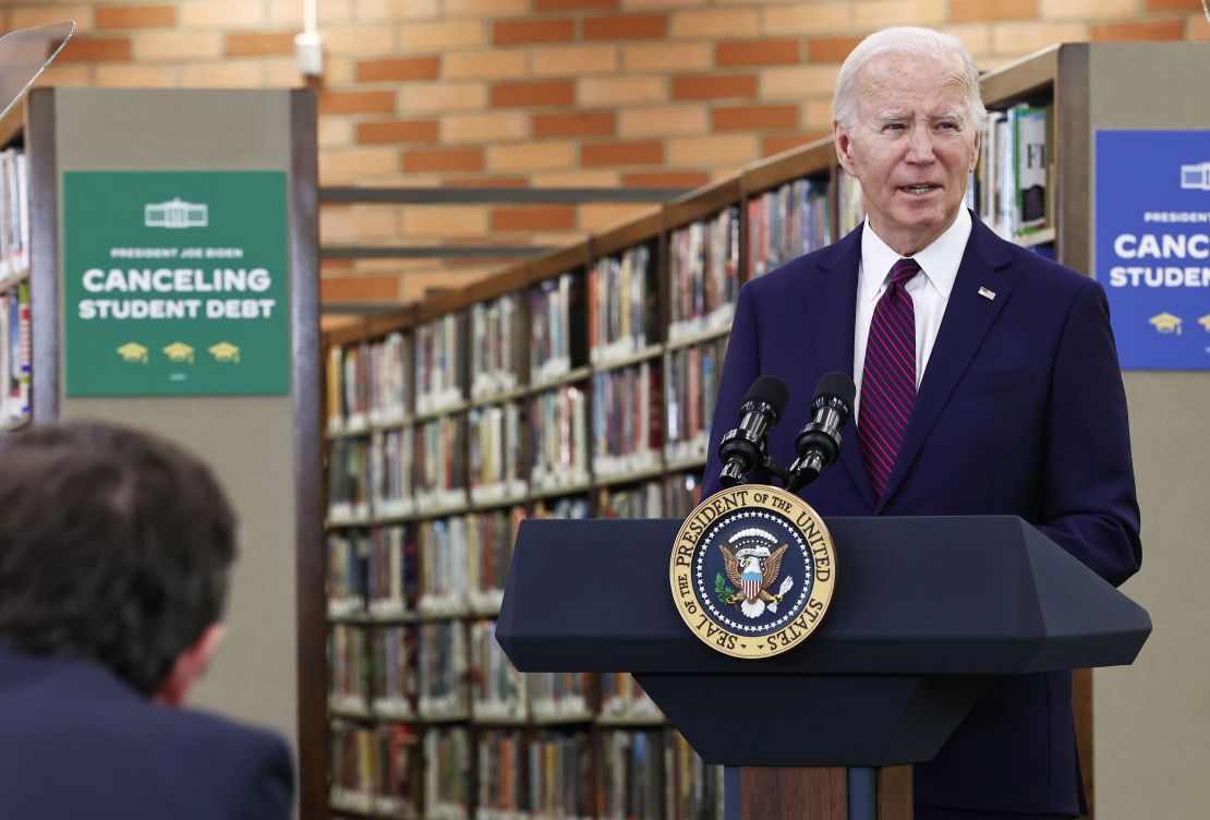 President Joe Biden delivers remarks on canceling student debt at Culver City Julian Dixon Library on February 21, 2024, in Culver City, California.