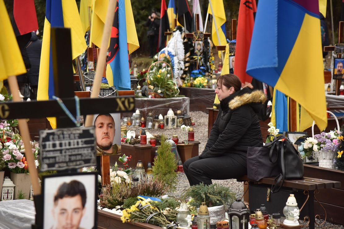 Images of fallen Ukrainian soldiers fill Lychakiv Cemetery in Lviv on February 24, 2024, the second anniversary of Russia's full-scale invasion.
