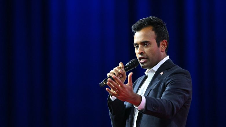 Former 2024 presidential hopeful Vivek Ramaswamy speaks during the annual Conservative Political Action Conference (CPAC) meeting on February 24, 2024, in National Harbor, Maryland.
