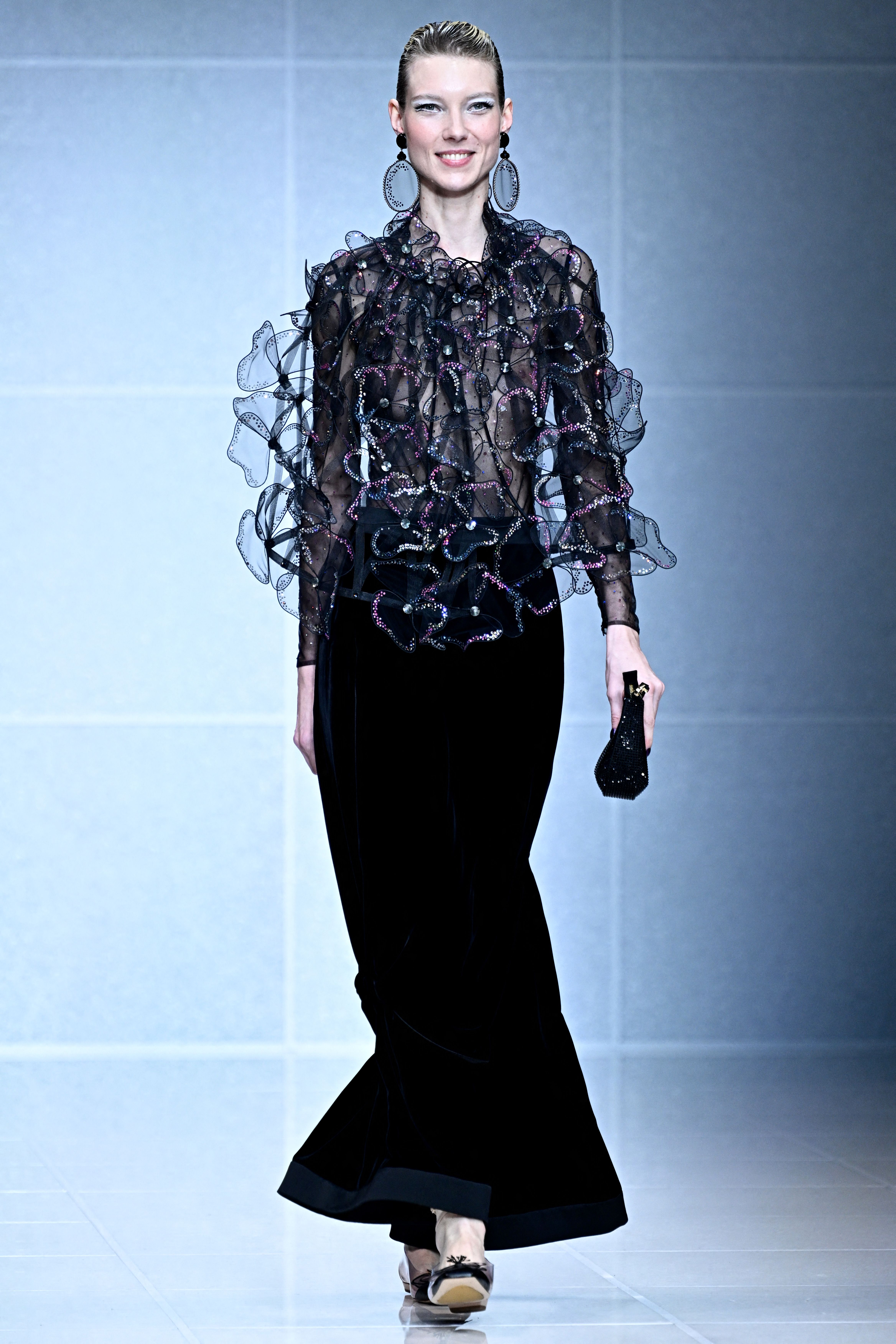 Dark colors also dominated at Giorgio Armani this season.