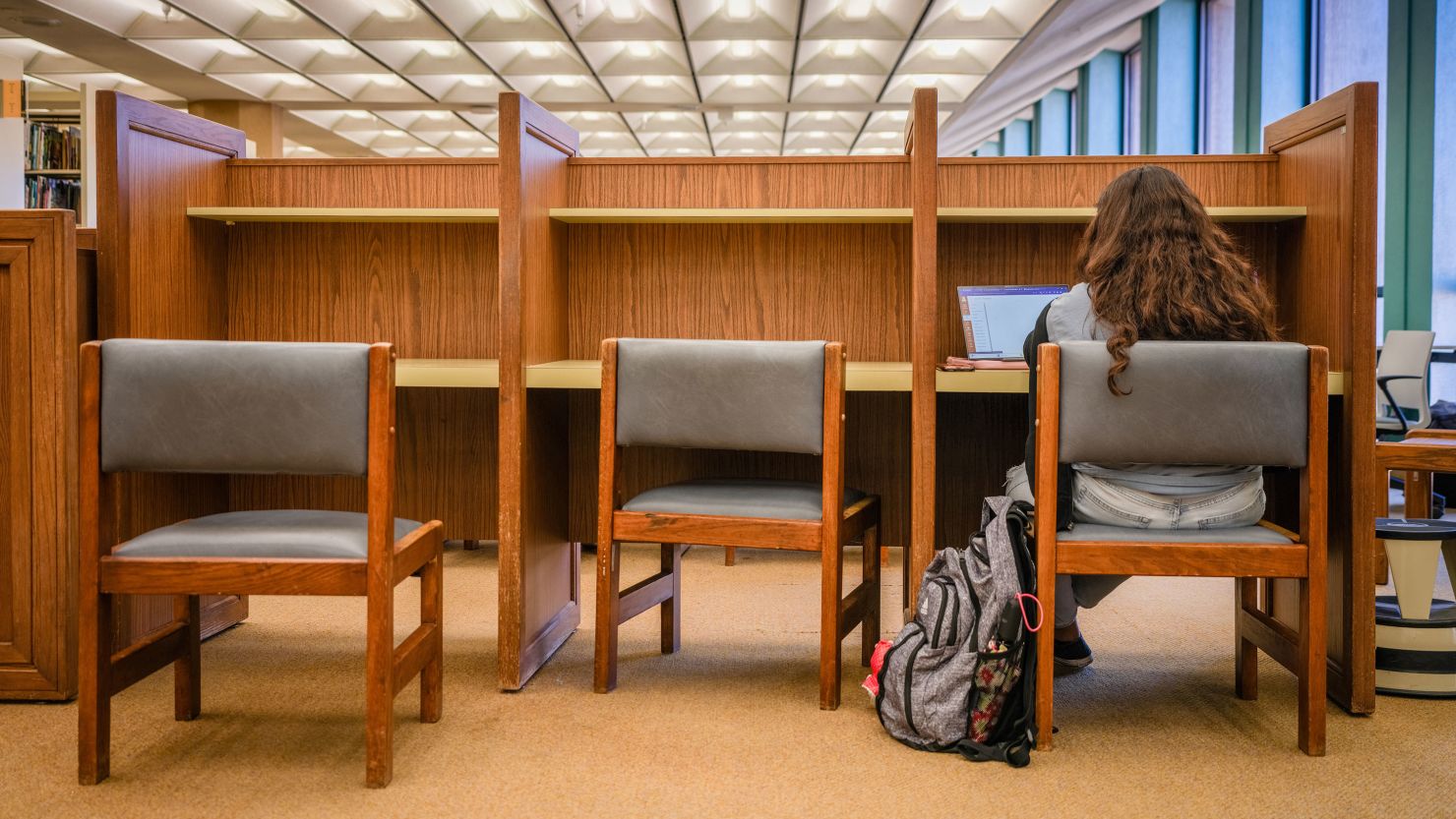 A student studies in the Perry-Castaneda Library at the University of Texas at Austin on February 22, 2024. (Photo by Brandon Bell/Getty Images)