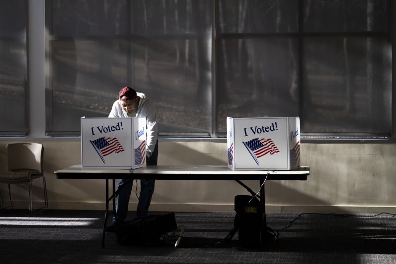 Columbia, SC - February 24: Herbert Curtis, 66, votes for Donald Trump at the Earlewood Park Community Center during South Carolina's Republican Primary day on Saturday, Feb. 24, 2024 in Columbia, S.C.